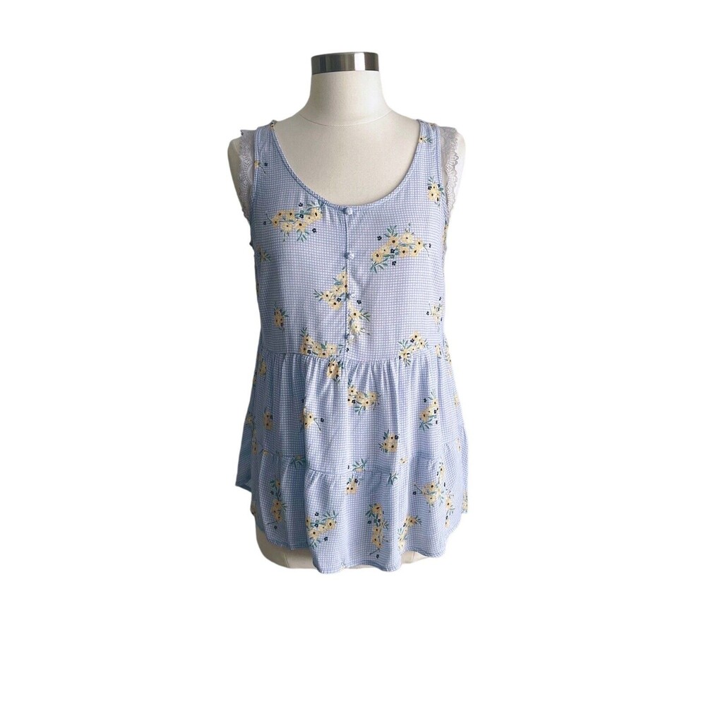 Lauren Conrad Floral Babydoll Lace Trim Tank Top S Pullover Sleeveless Blouse